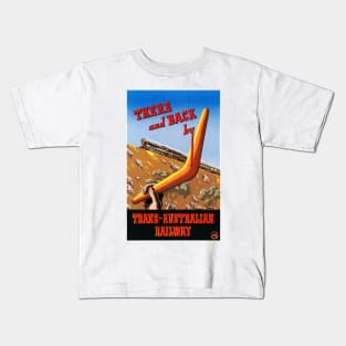 Vintage Travel Poster There and Back by Trans Australian Railway Australia Kids T-Shirt